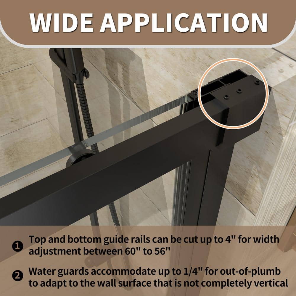60 in. Matte Black Frameless Sliding Glass Shower Door