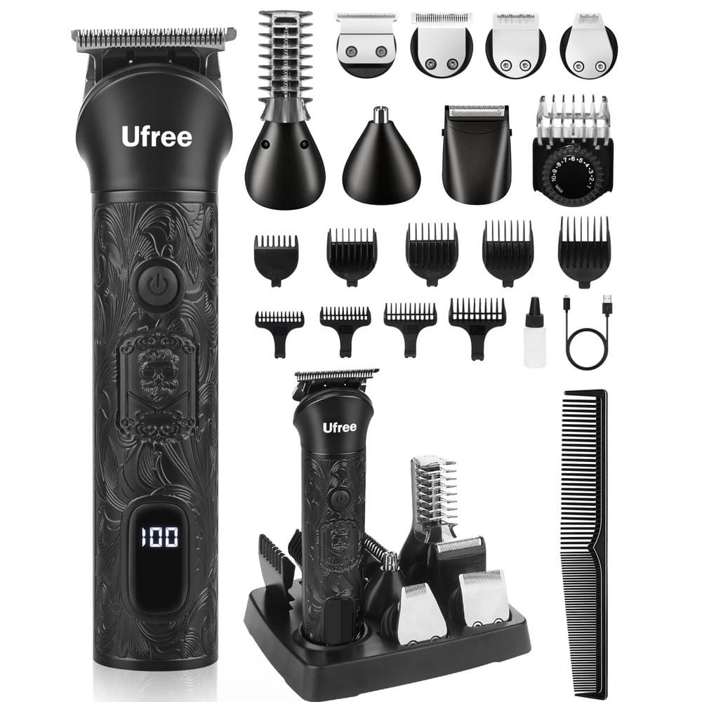 Numhew 7 in 1 Black Beard Grooming Kit, Shaving Set, Cordless Hair