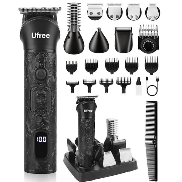 7 in 1 Black Beard Grooming Kit, Shaving Set, Cordless Hair Clippers Shavers Set for Mustache, Body, Nose, Ear and Face