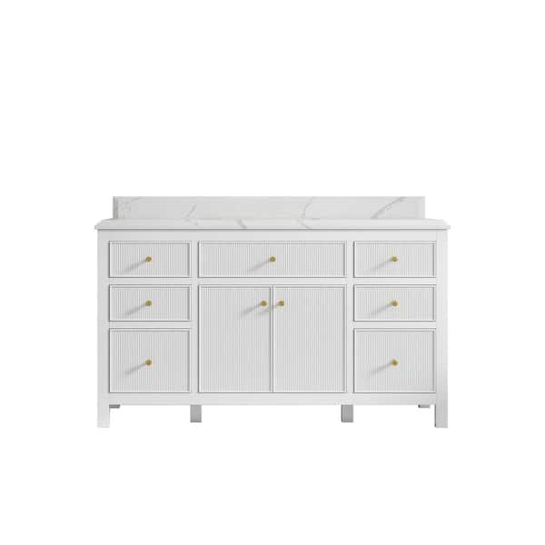 Willow Collections Sonoma 60 in. W x 22 in. D x 36 in. H Single Sink Bath Vanity in White with 1.5" Calacatta Quartz Top