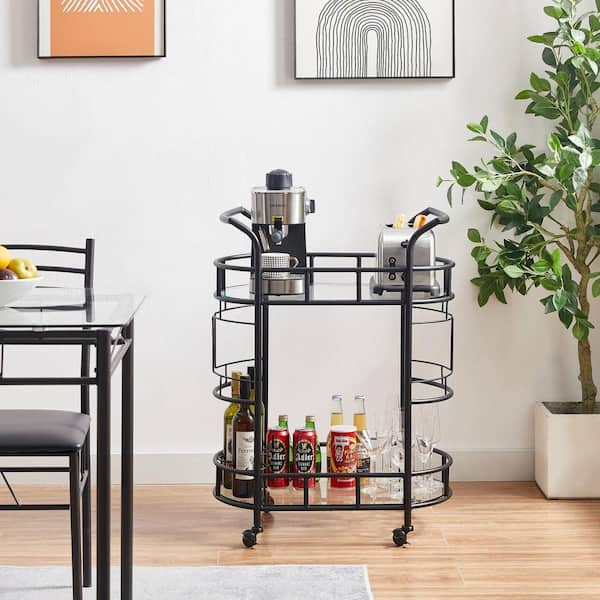 Zeus & Ruta 3-Bottle Black 2-Glass Shelves Serving Trolley Bar Cart with  Durable Metal Frame Wine Rack Hotel Dining Room Restaurant W-INER-BA1 - The  Home Depot