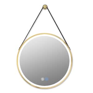 28 in. W x 28 in. H Led Golden Round Framed with Lamp Hanging Mirror for Living Room, Vanity, Bathroom