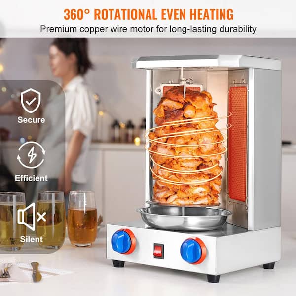 Miumaeov 110V Electric Shawarma Grill Machine Stainless Steel Vertical Broiler Rotating Barbecue Rotisserie Oven With 2 Heating Pipes