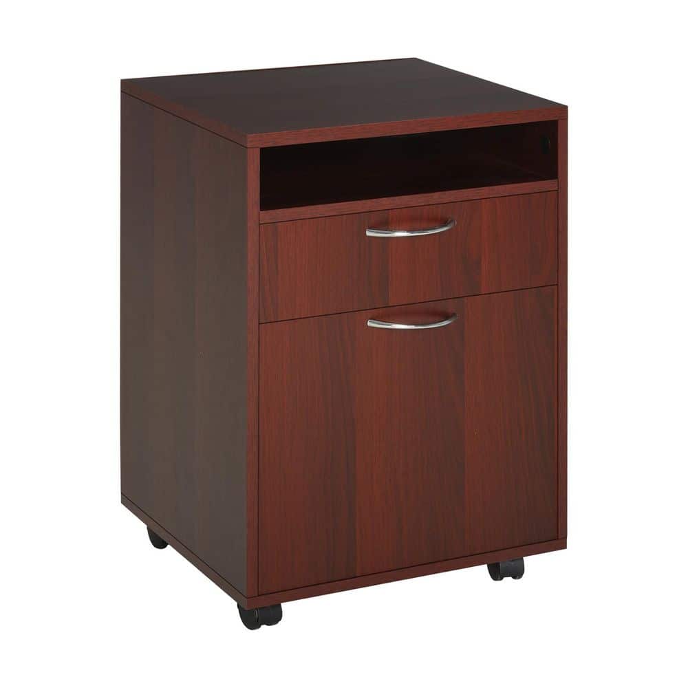 Mobile Storage Cabinet Organizer with Drawer and Cabinet, Printer Stand with Castors, in Brown