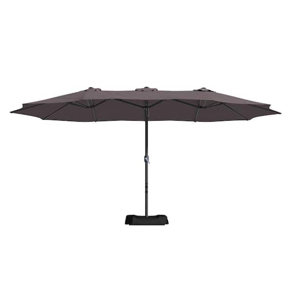 Mondawe 15 ft. Outdoor MarketPatio Umbrella Double Sided Design Umbrella in Brown with Crannk & Base