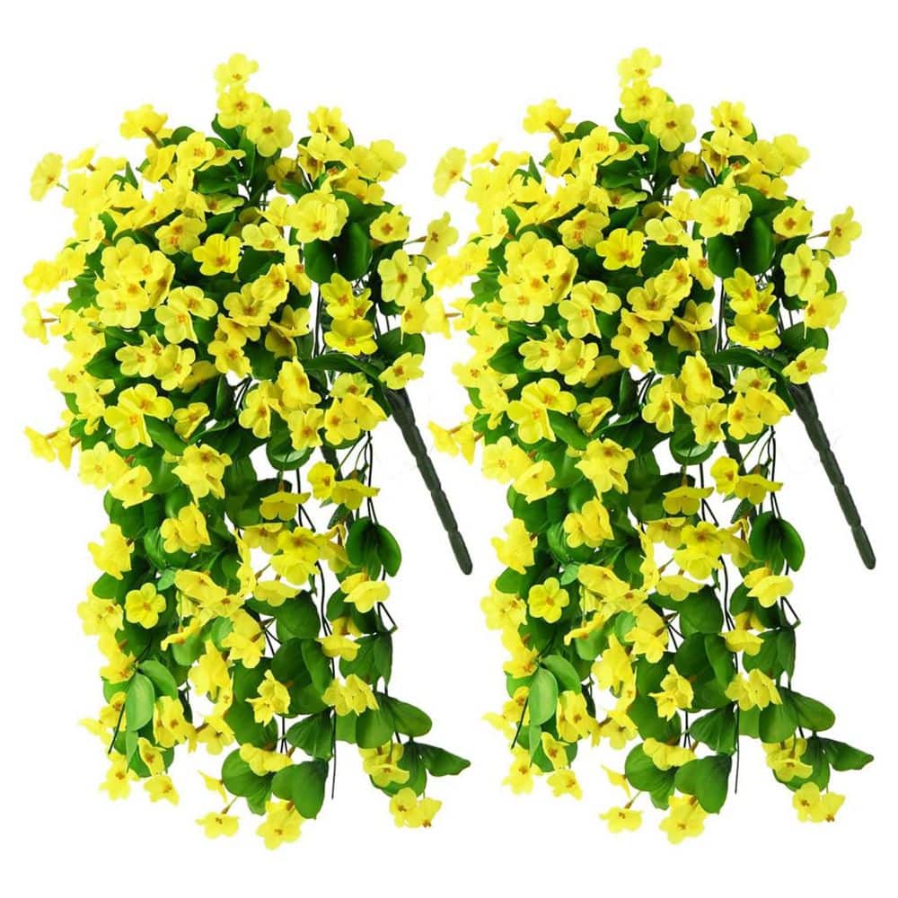 Yellow Artificial Fake Hanging Flowers Plants, 2-Pack L09TZLVTB6