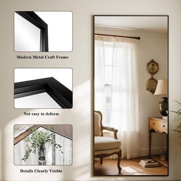 Morden Black 34 in. W x 76 in. H Rectangle Aluminum Alloy Framed Full Length Standing Mirror
