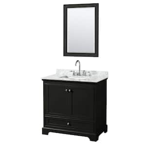 Deborah 36 in. Single Vanity in Dark Espresso with Marble Vanity Top in White Carrara with White Basin and 24 in. Mirror