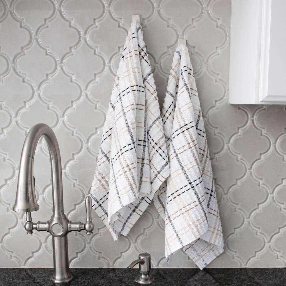 Latte Plaid Terry Cotton Kitchen Towel Set