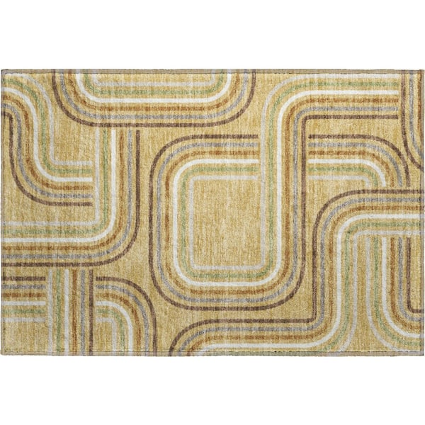 Mayfield Premium Machine Washable Abstract AMF2535 Gold 2 ft. x 3 ft. Accent Rug