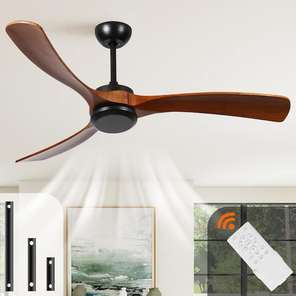 72-Inch Brown Modern Wood Ceiling Fan with Downrod Mount, Reversible DC Motor, 6-Speed Remote, Timer, Powerful Airflow