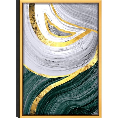 White Flow' Acrylic Glass Gold Frame Abstract Wall Art 24 in. L x 36 in. W