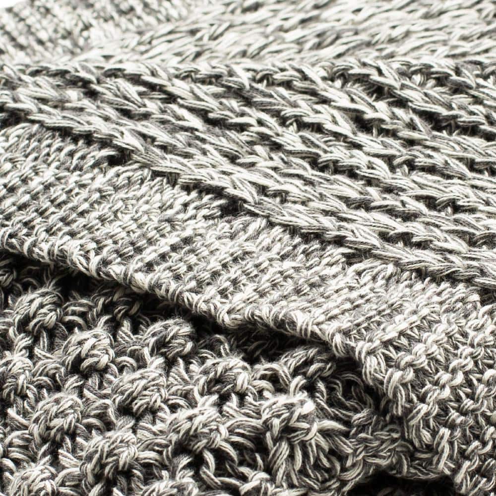 Contemporary Cozy Knit Throw Blanket in Gray and Beige - 50" x 60"