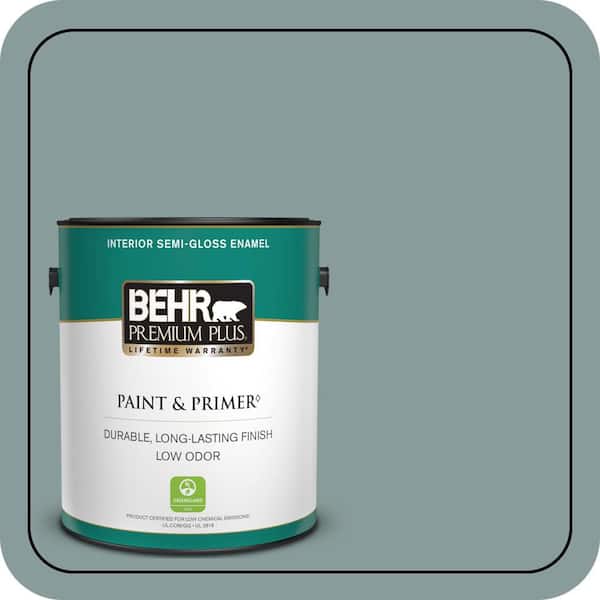 BEHR PREMIUM PLUS 1 gal. Home Decorators Collection #HDC-AC-23 Provence Blue Semi-Gloss Enamel Low Odor Interior Paint & Primer