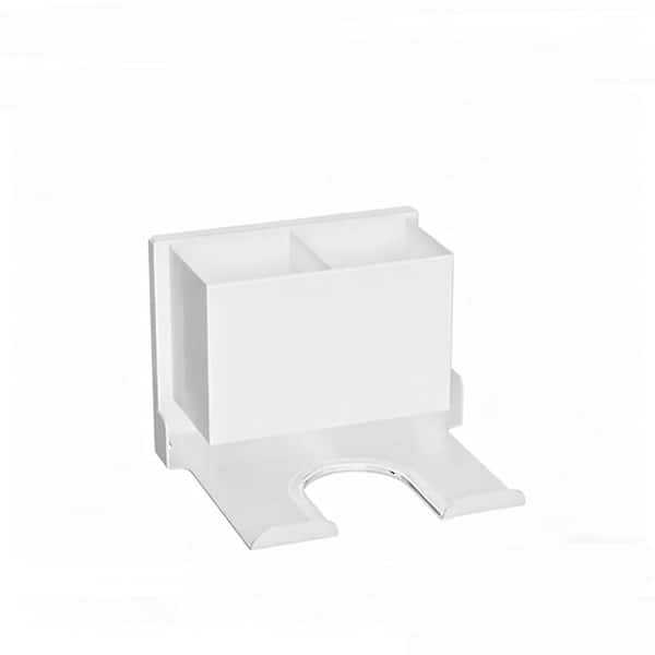 Wall Mounted Metal Hair Dryer Holder, No Drill Bathroom Hair Tool Organizer with Cord Storage in White
