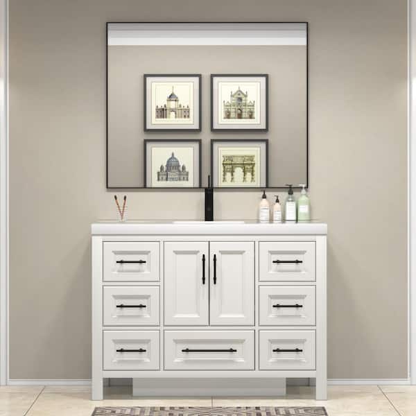 VIV 47 in. W x 20 in. D x 35 in. H Single Sink Freestanding Bath Vanity in White with White Acrylic Top
