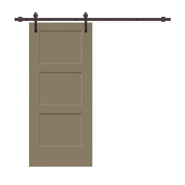 CALHOME 36 in. x 80 in. 3-Panel Olive Green Stained Composite MDF Equal Style Interior Sliding Barn Door with Hardware Kit