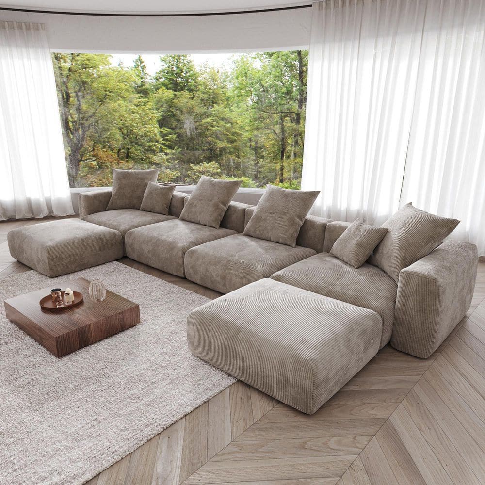 c*u様 【ブラウン/M】FreshService CORDUROY SET U J&E Home 181 in Wide Square Arm Corduroy Modular Living Room Sofa