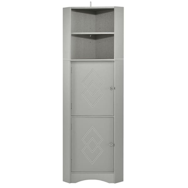 21 in. W x 12.8 in. D x 61 in. H Gray MDF Freestanding Triangle Linen Cabinet with Doors, Adjustable Shelf