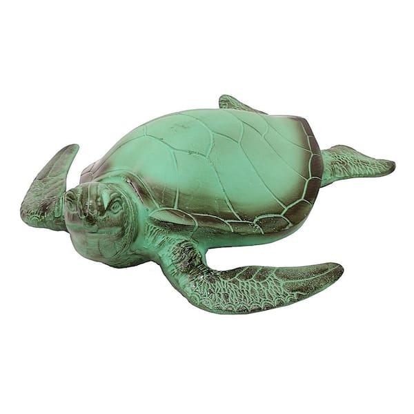 Indoor Outdoor Sea Turtle Statue, 16,5 in. Long, Blue-Grey Verdi Painted Finish