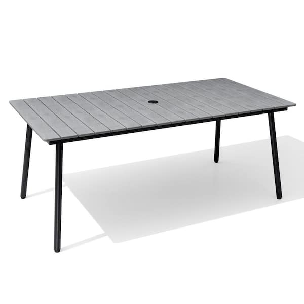 Crestlive Products 70.8 in. x 33 in. Aluminum Outdoor Dining Table with Wood-Like Top in Gray