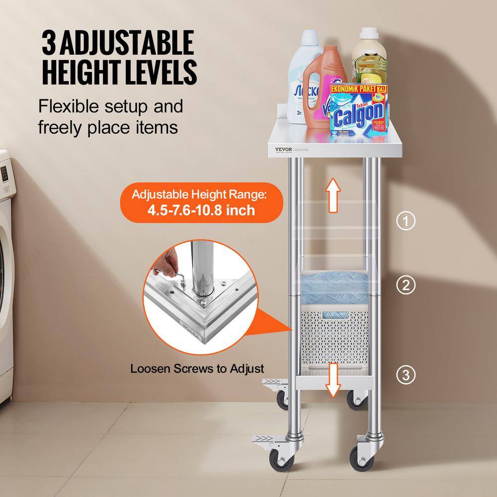 Stainless Steel Adjustable Height Kitchen Cart with Casters
