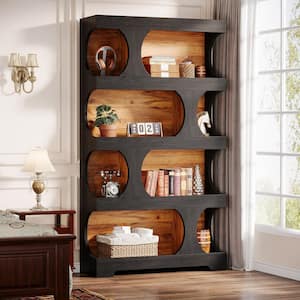 Eulas 71.3 in. Tall Black and Brown Wood 4-Shelf Standard Bookcase/ Unique Shape, Modern Freestanding Display Shelves