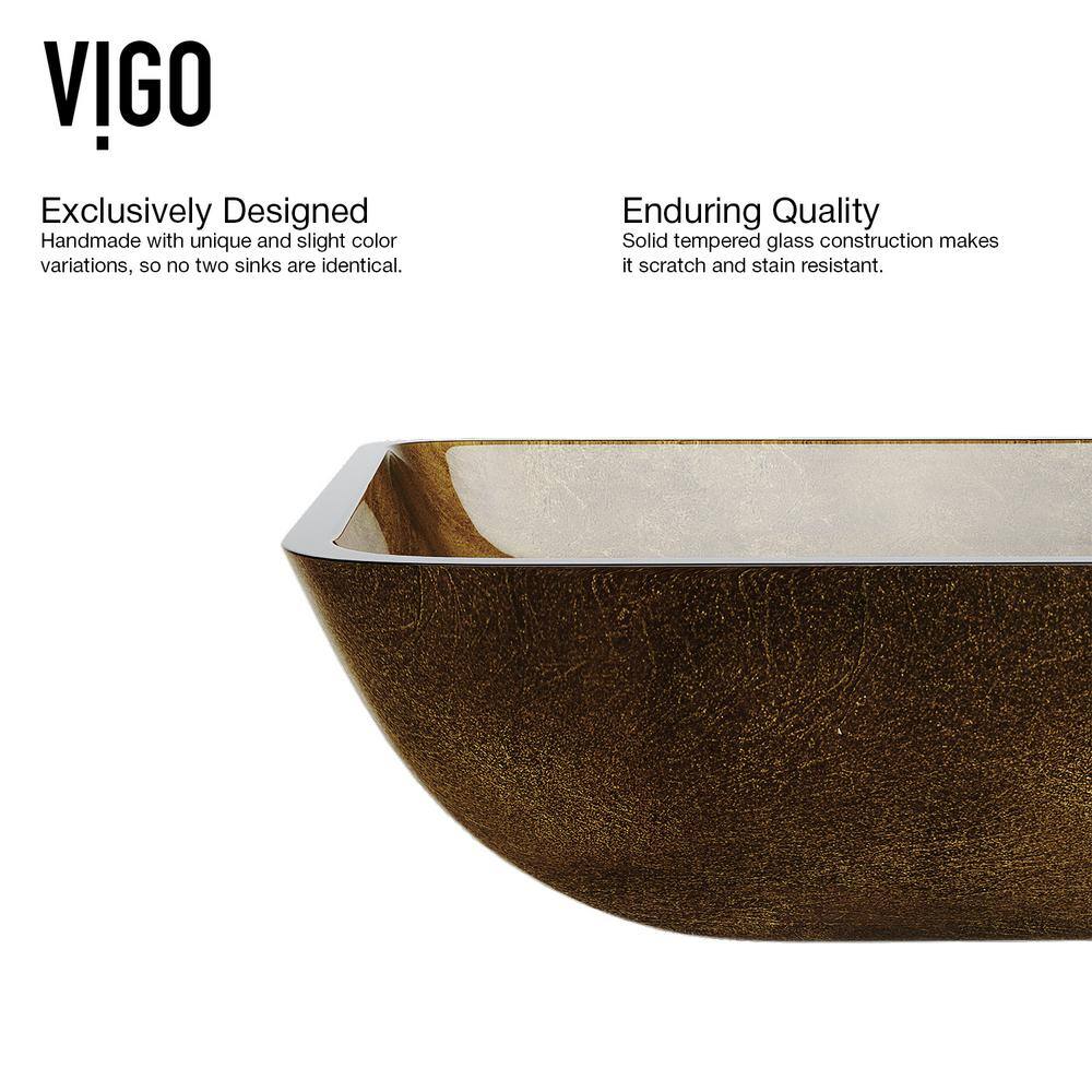 Copper Glass Rectangular Vessel Sink with Matte Gold Faucet