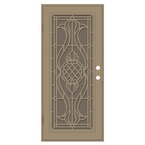 Manchester 30 in. x 80 in. Right Hand/Outswing Desert Sand Aluminum Security Door with Bronze Perforated Metal Screen