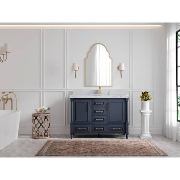 Willow Collections Hudson 48 in. W x 22 in. D x 36 in. H Single Sink Bath Vanity in Navy Blue with 2 in. Venatino Qt. Top