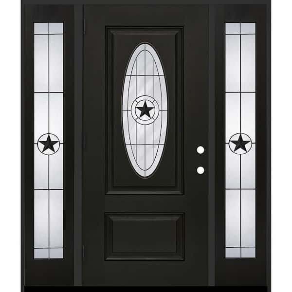 Regency 68 in. x 80 in. 3/4L Oval Alamo Glass RHOS Onyx Mahogany Fiberglass Prehung Front Door w/ 14 in.-Full SLs 6-9/16