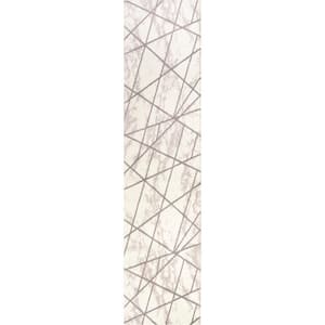 Patras Ivory/Gray 2 ft. x 8 ft. Modern Geometric Marbled Runner Rug