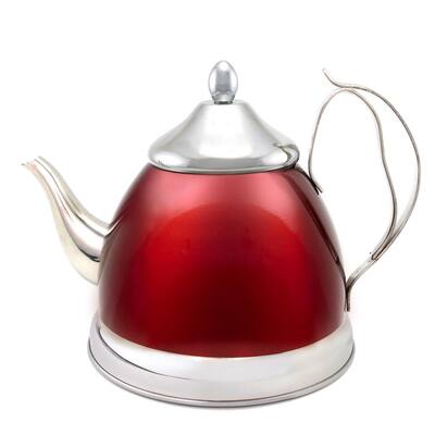 Nobili-Tea 2.0 qt. Metallic Cranberry Stainless Steel Tea Kettle with Removable Infuser Basket