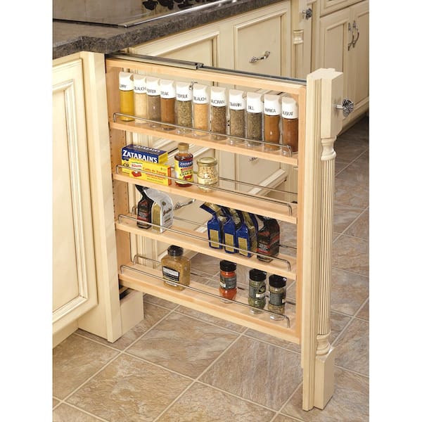 Rev-A-Shelf 3-Inch Base Cabinet Filler Pullout Kitchen Wooden Spice Rack Holder Shelves for Storage Organization