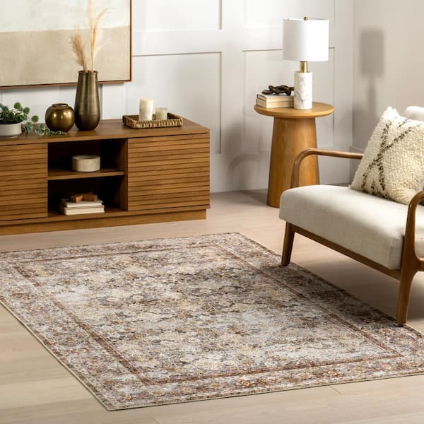 Anise Antique Floral Spill-Proof Machine Washable Ivory 9 ft. x 12 ft. Area Rug