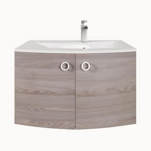 Romina 28 in. W x 22 in. D x 22 in. H Single Sink Wallmount Bath Vanity in Gray Oak with White Acrylic Top