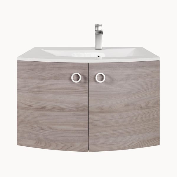 Romina 28 in. Single Sink Floating Gray Oak Bath Vanity with White Acrylic Top (Assembled)