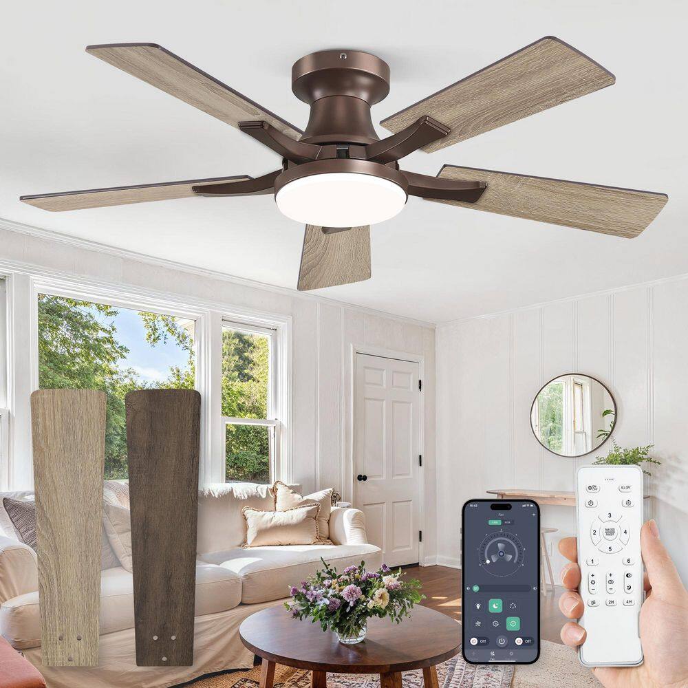 42 in Brown Indoor/Outdoor Ceiling Fan with Dimmable LED Light APP Remote Control 6 Speeds 3CCT Standard for bedroom price history on PriceWatchPro