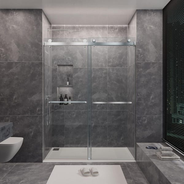 60 in. W x 72 in. H Sliding Frameless Shower Door in Chrome with 3/8 in. Clear Glass