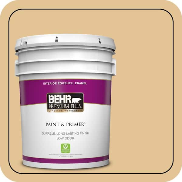 BEHR PREMIUM PLUS 5 gal. #310E-3 Ripe Wheat Eggshell Enamel Low Odor Interior Paint & Primer