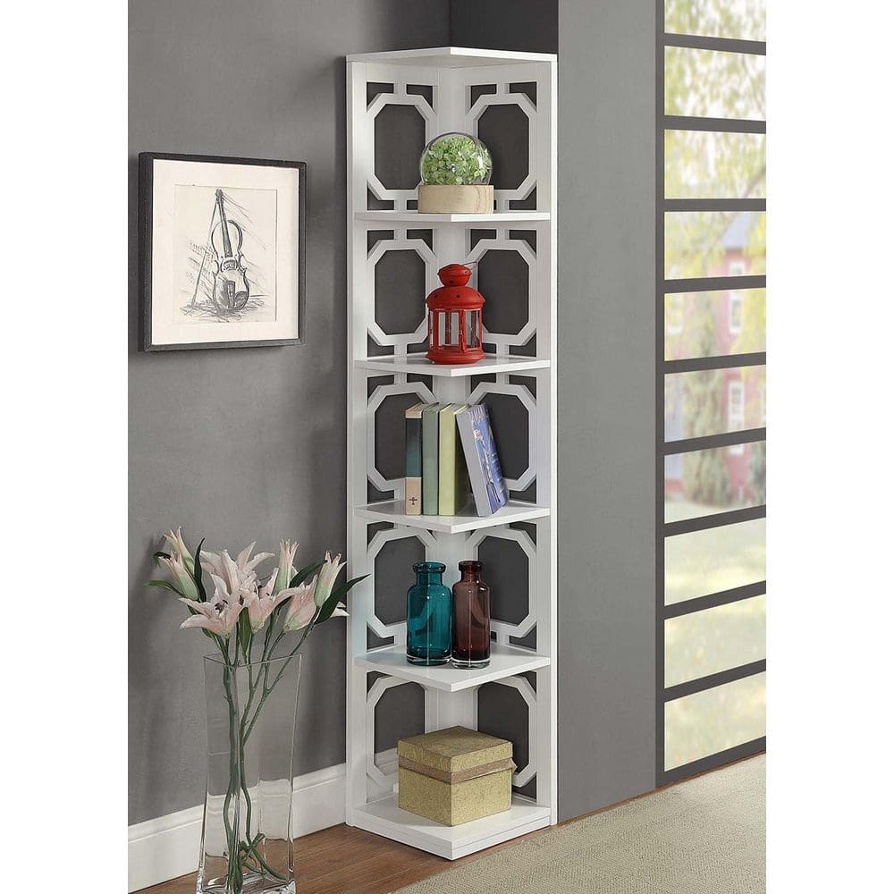 Elegant White Wooden 5-Tier Corner Bookcase for Optimal Storage