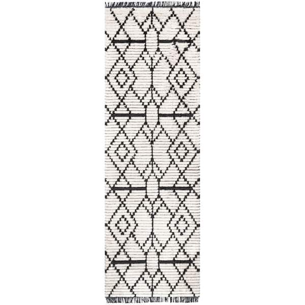 Carlina Beige 3 ft. x 8 ft. Modern Geometric Soft Shag Fringe Indoor Runner Rug