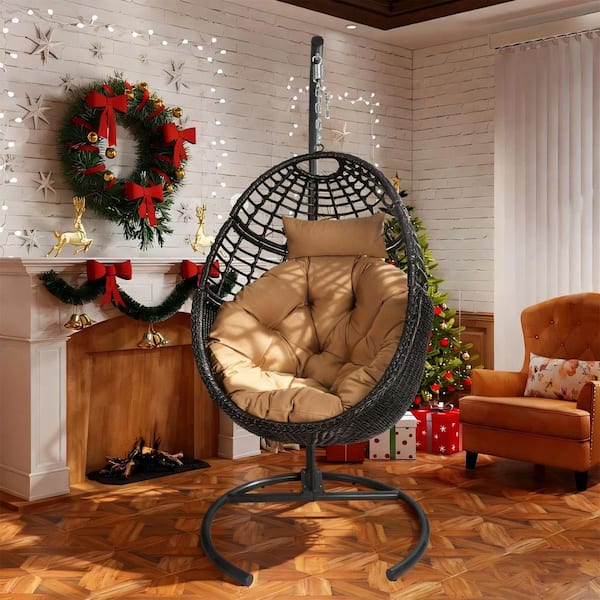 Home 6.5 ft. Portable Hanging Basket Chair Hammock with Stand with Comfy Cushion and Pillow