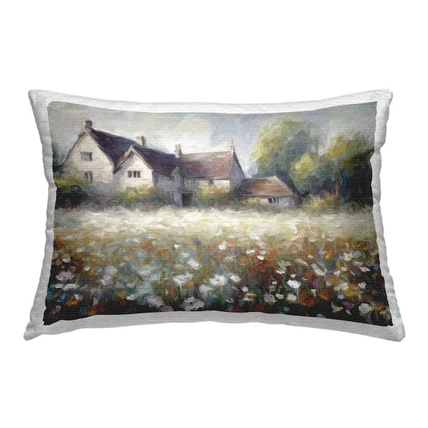 Cottage House Meadow Outdoor Printed Throw Pillow by Ramona Murdock