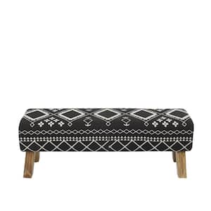 Black Upholstered Geometric Bench with Tapered Wooden Legs 13 in. X 17 in. X 50 in.