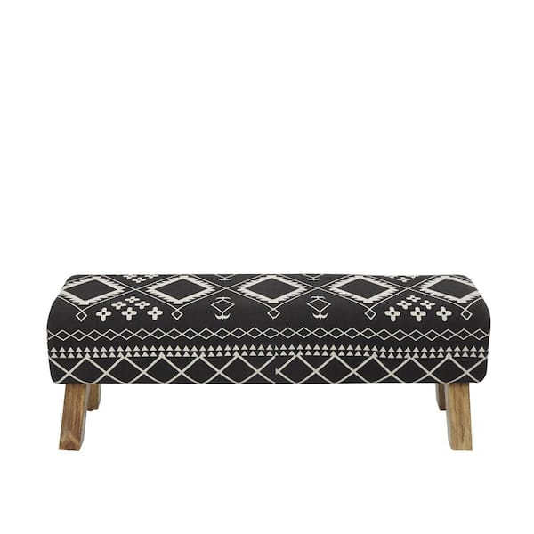 Litton Lane Black Upholstered Geometric Bench with Tapered Wooden Legs 13 in. X 17 in. X 50 in.