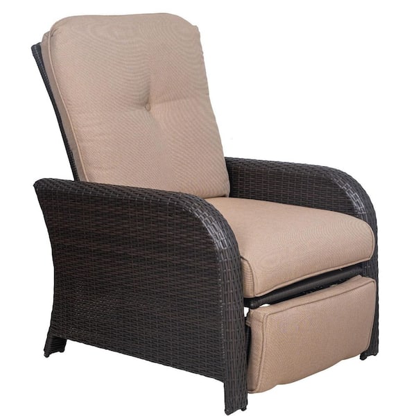 Hanover Strathmere Metal Outdoor Recliner with Tan Cushion