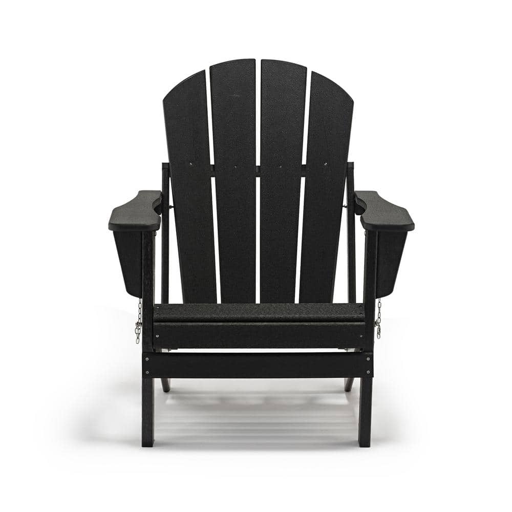Classic Solid All-Weather Folding Plastic Adirondack Chair in Black