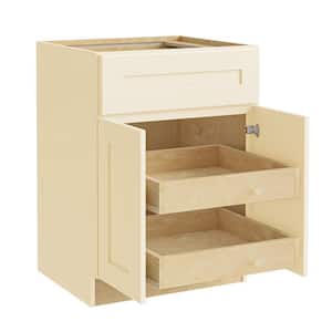 Newport Cream Painted Plywood Shaker Assembled Base Kitchen Cabinet 2 ROT Soft Close 27 in W x 24 in D x 34.5 in H