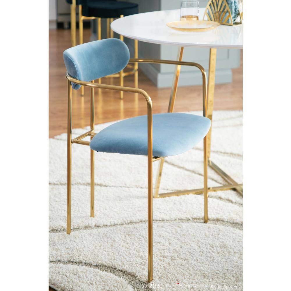 Blue Velvet Upholstered Arm Chair with Metal Frame